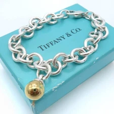 TIFFANY & Co. Ball Charm Hardware Bracelet Silver 925 K18 L 18cm Japan [Used]