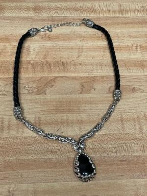 NEW BRAIDED LEATHER NECK CHAIN & SILVER ACCENTS, TEARDROP  display picture 3