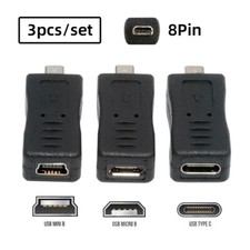 3Pack USBC/Mini USB/Micro USB to Mini 8Pin Camera Data Transfer Charging Adapter