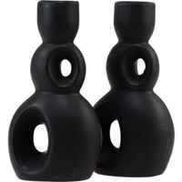Kerzenhalter Keramik Schwarz Modern Deko Tischdeko Fensterbank H16Cm 2Er-Set, 2