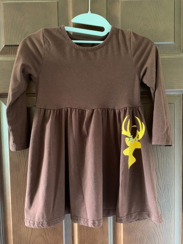 Girl's Dress Doe Graphic Deer with Flowers lg sleeve Brown Size 5 - Picture 2 of 4
