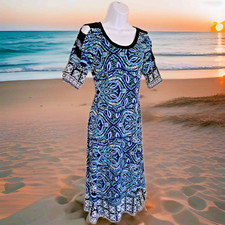 Rabbit Designs Midi Dress 8 Geometric Cut Out Sleeve Asymmetrical Hem Stretch 