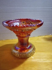 Vintage Amberina Carnival Glass Whirling Star Punch Bowl Base.  By McKee. 