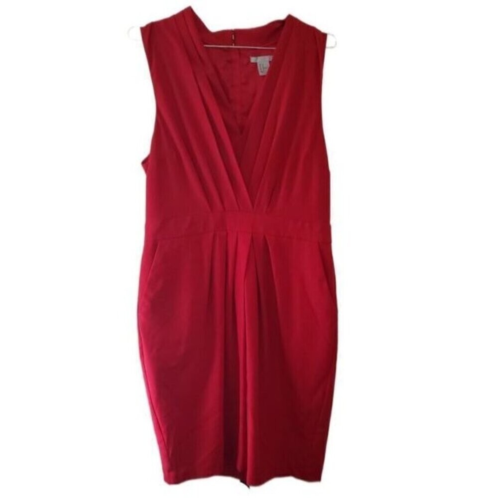 H&M Red Sleeveless Sheath Midi Dress