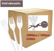 1000/500 White Plastic Forks Disposable Cutlery Utensil for Birthday BBQ Party