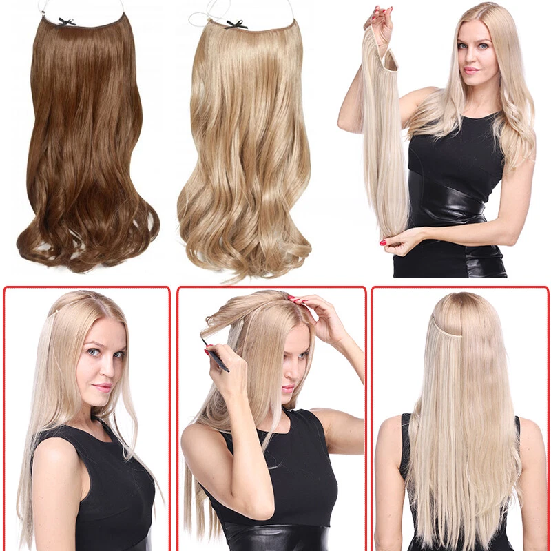 Alambre de banda invisible largo oculto en extensiones de cabello gruesas de una pieza mezcla como humano Foto 4 de 4