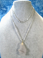 Genuine Opaque Sea Glass Pendant w/ Necklace 28" Silver Plated Cable Chain / S