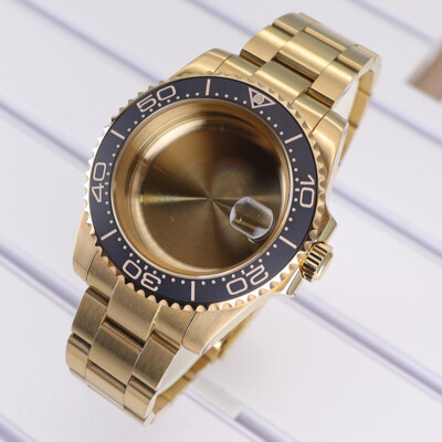 40mm Gold Diver Watch Case Oyster Bracelet Sapphire For NH35 NH36 2824 Movement