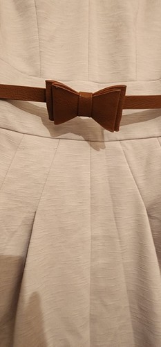 Next Beige Belted V Neck Fully Lined Dress Size 6 New With Tags Approx 98 cm - Picture 3 of 11