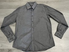Paul Jones Button Up Shirt Mens Medium Solid Gray Long Sleeve Collared Dress Up