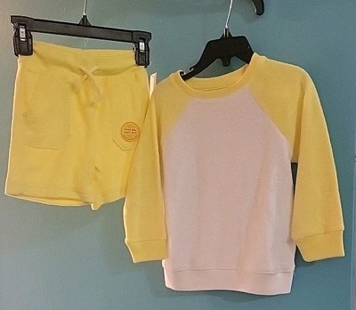 Cat &Jack Terry Cloth Short Set Long Sleeve Yellow And White Unisex 12 Month NWT