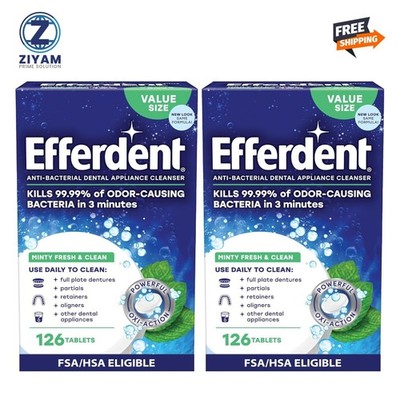 ( 2 Pack) Efferdent Denture & Retainer Cleaner Tablets, Mint, 126 Count