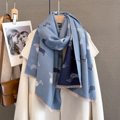 Langer warmer Damen Baumwollschal mit Quasten und Pashmina-Optik für Herbst