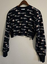 Champion Reverse Weave Cropped Long Sleeve Logo Print Sweatshirt Medium