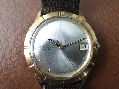 1960s Zodiac Automatic Gold Tone Silver  Cyclone  Dial Watch
