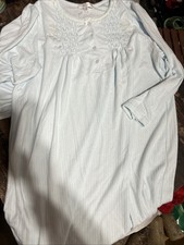 Miss Elaine Soft Nightgown Baby Blue Embroidery Womens Size 2X Lace Floral VTG