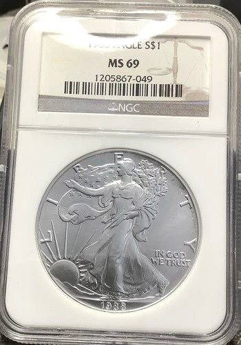 1988 1oz .999 Fine American Silver Eagle ASE - NGC MS69