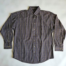Burberry London Dress Shirt Mens L Brown Button Up Plaid Made In USA