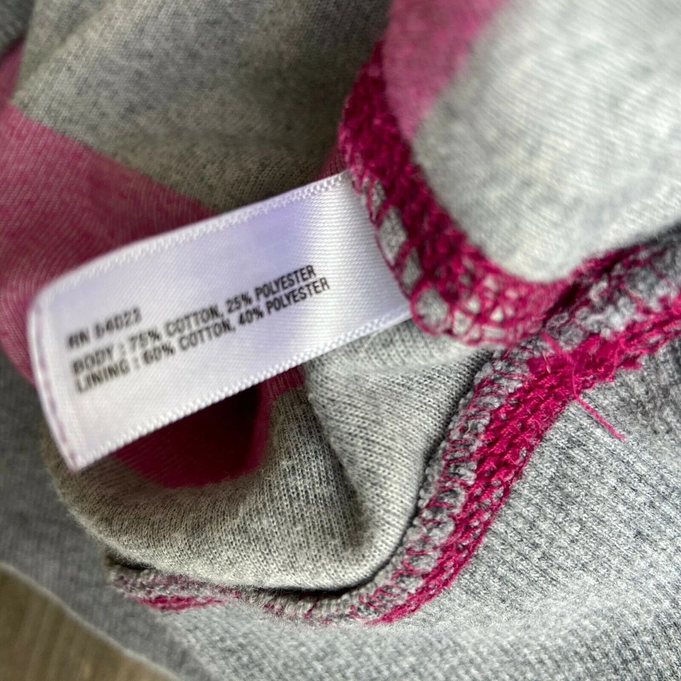 Gap Girls Hoodie Size XL 12 Hot Pink Gray Velour Striped Kangaroo Pocket - Image 4 of 4