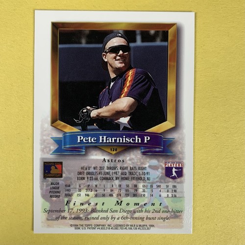 1994 Topps Finest Baseball Pete Harnisch card #120 Houston Astros - Picture 2 of 2