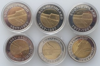 Finland 25 Markkaa 1997 Lot of 6 Coins aUNC UNC In Capsules CuNi