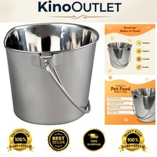 1 Quart Heavy Duty Stainless Steel Flat Bucket - Perfect for Pets on the Go