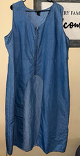 Cotton Express Blue Denim Scoop Neck Sleeveless Zip Front Shift Dress/ Cover 3X