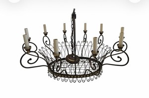 Vintage French 10-Light Oval Basket Wirework Chandelier Rubbed Black Gold