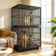 Oversized Stackable Dog Crate Deluxe Strong Double Layer Pet Kennel Cage w/ Tray