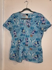 Disney Women's Patterned Scrub Top Blue Pink Size M Medical