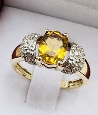 14k Solid yellow gold natural diamond  Oval citrine ring 0.85 ct