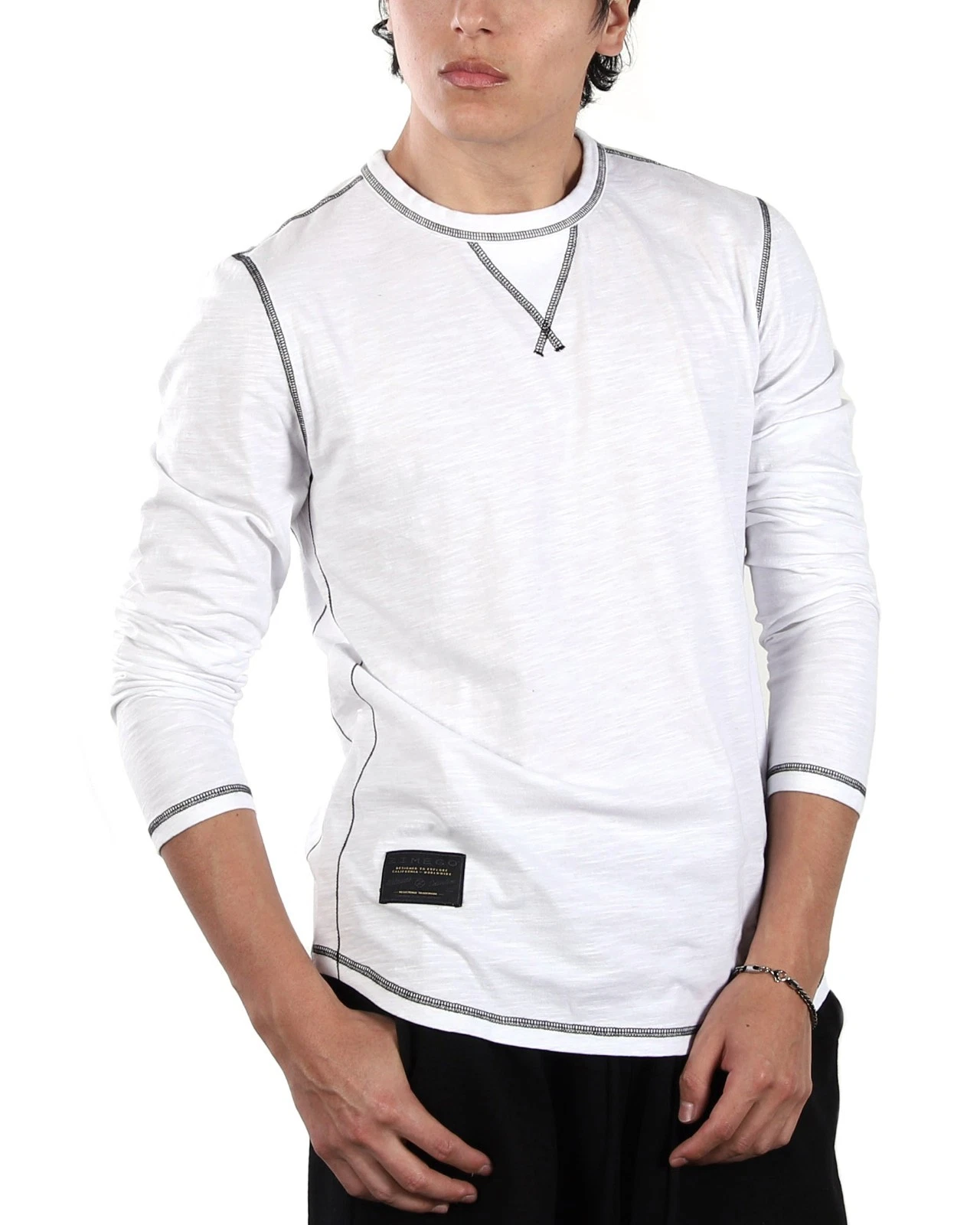ZIMEGO Men's Long Sleeve Crew Neck Color Dye Washed Vintage Curved Hem T-Shirts