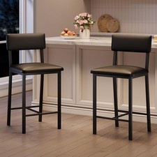 2PCS Bar Stools Upholstered Counter Stools PU Leather Counter Height Bar Chairs 