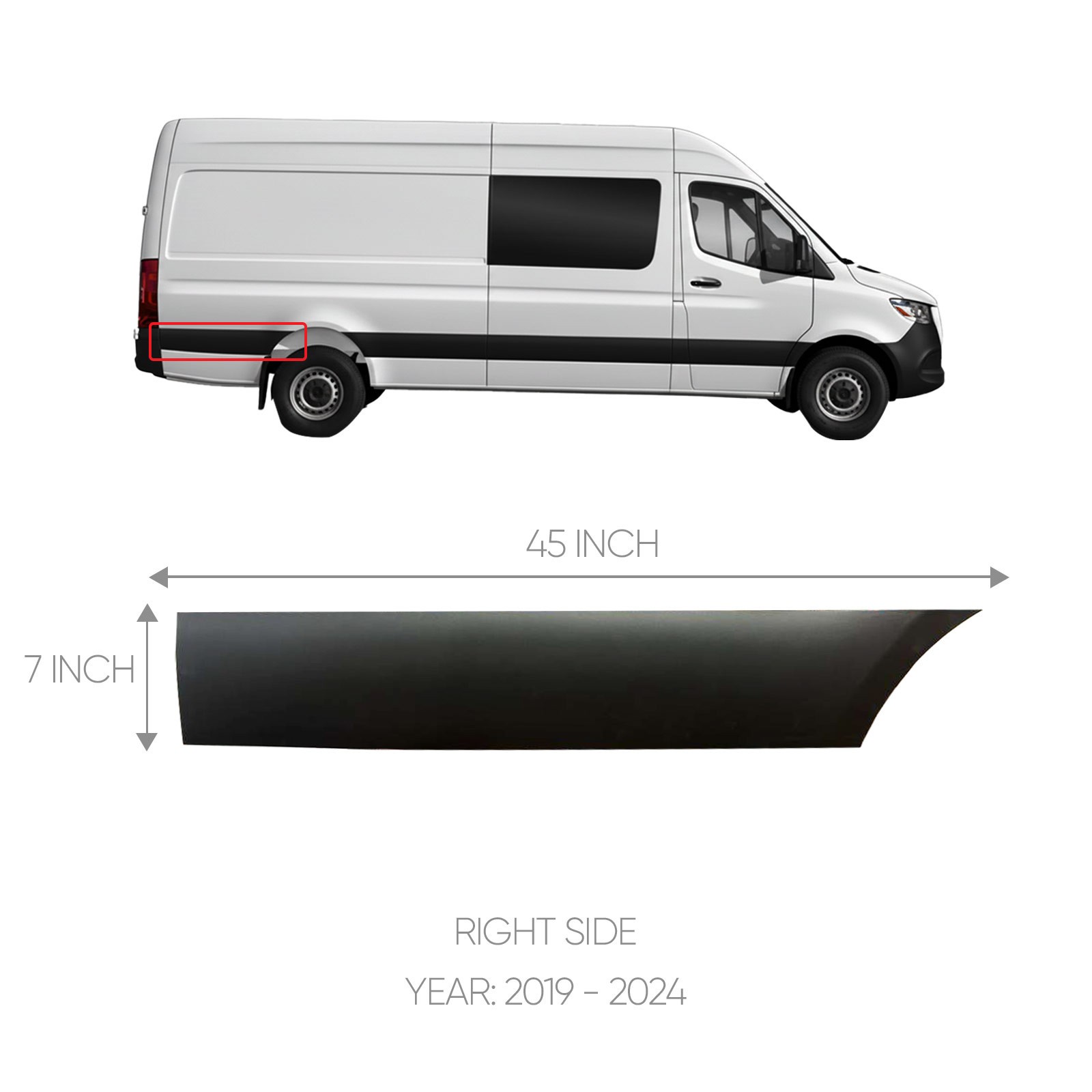 FOR MERCEDES SPRINTER W907 PASSENGER SIDE REAR TRIM MOLDING COVER 2019 2024