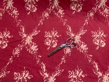 By The Yard ~ Vintage 1930’s Red  Taupe Floral   Cotton   fabric ~ NOS  36” Wide