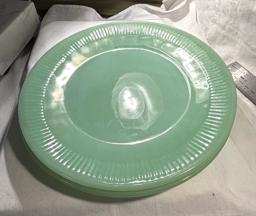 4 Jadite Jane Ray Fire King Dinner Plates 9" Excellent Vintge