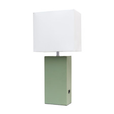 Elegant Designs Lt1053-Sge Modern Leather Table Lamp Usb And White Fabric Shade