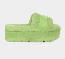 UGG Fluffita Green Fur Slide Slippers Open Toe Rubber Sole Women’s US 6