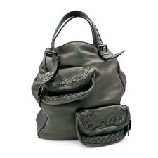 Bottega Veneta Intrecciato Tote Bag Handbag Leather Green Metallic Italy Auth