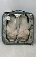 Womens White Open Toe Criss Cross Strap Plush Slide Slippers Size 6.5-8.5