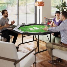 SPORTNOW 8 Player Foldable Poker Table with Cup Holders - Green