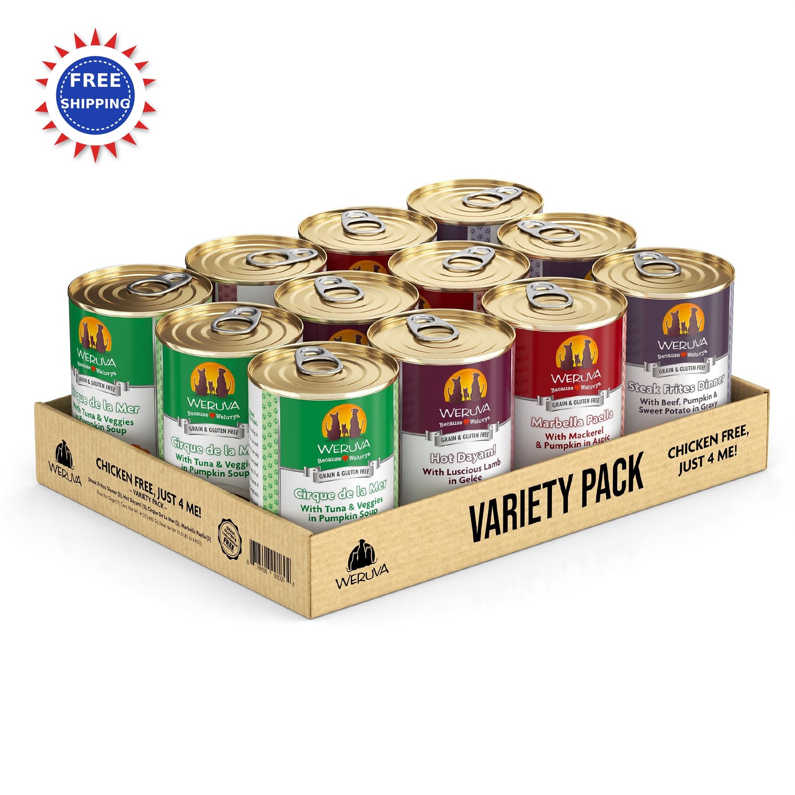 Variety Pack 14oz Cans Chicken Free Just 4 Me Wet Weruva Cla