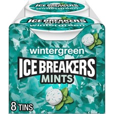 ICE BREAKERS Wintergreen Sugar Free Mints Tins, 40 Count Pack of 8 , White