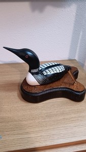 Vintage Loon Bird Mounted On Wood Base With Pen Holder Felt Bottom