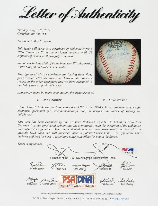 Roberto Clemente Signed 1966 Pirates Team Signed NL Baseball PSA/DNA LOA view 7