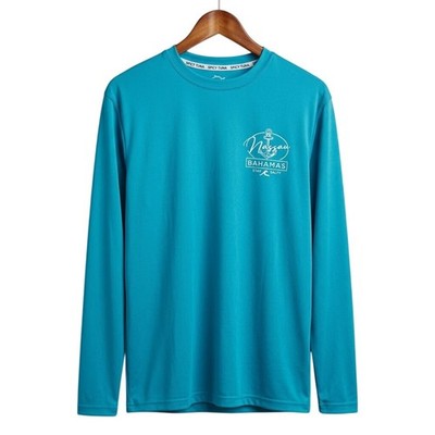 Spicy Tuna Mens Size L Long Sleeve Performance Shirt Teal Blue Fishing Coastal