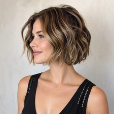 Human Hair New Fashion Layered Long Natural Golden Brown Wavy Women's Wigs 12in