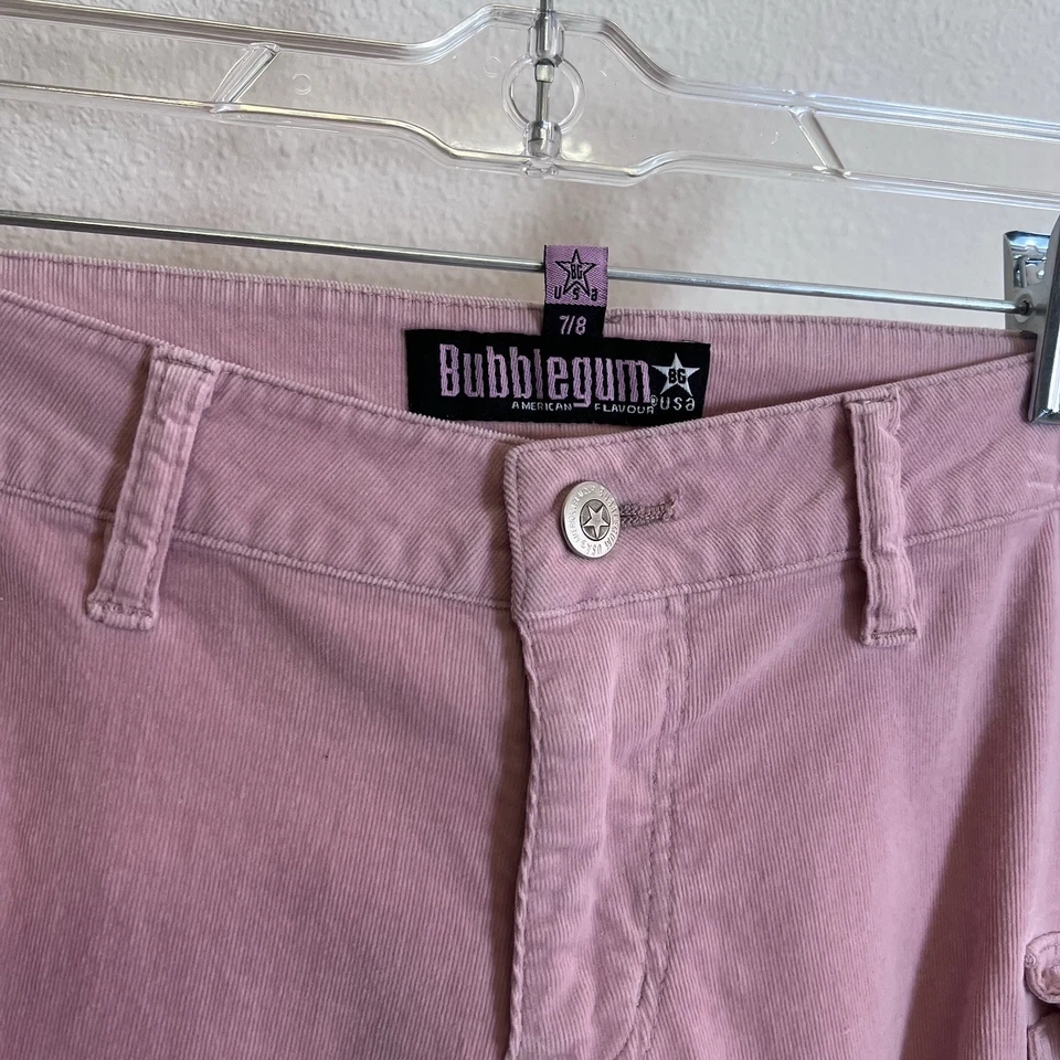 Y2K Bubblegum USA Rare Pink Corduroy Ruched Flare Drawstring Hem Pants Size 7/8 - Изображение 4 из 4