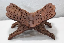 Vintage Hand Carved Wood Bible Cook Book Holder Folding Collapsible Stand