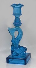 AS IS Boston & Sandwich Flint Glass Blue Dolphin Candlestick, 1850s